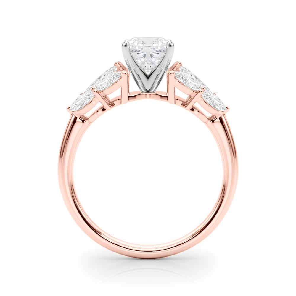 Rose gold Cushion Diamond Cluster Leaf Design Ring with Prong Setting
