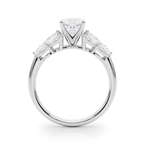 White gold Cushion Diamond Cluster Leaf Design Ring with Prong Setting