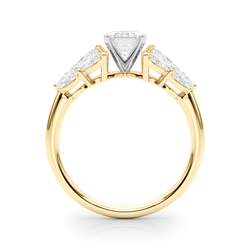 Yellow gold Radiant Diamond Cluster Leaf Design Ring with Prong Setting