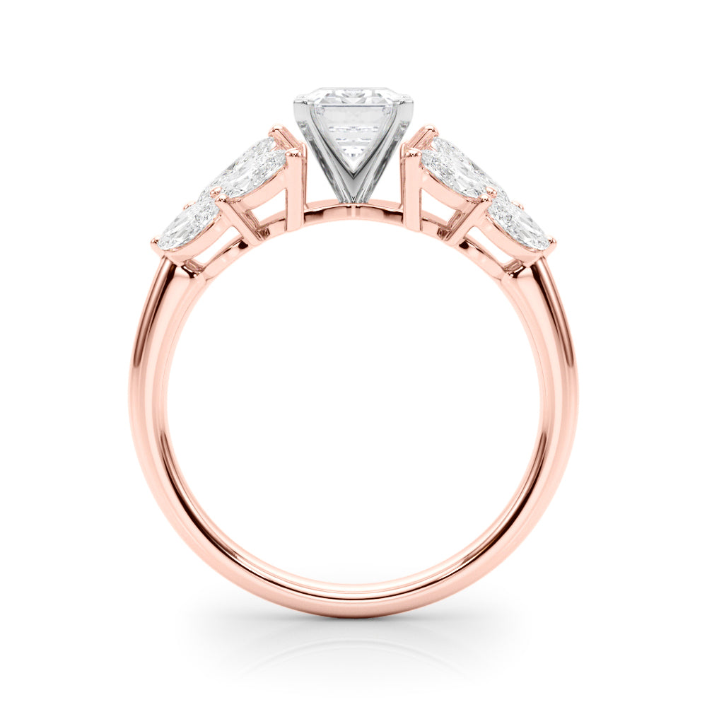 Rose gold Emerald Diamond Cluster Leaf Design Ring with Prong Setting