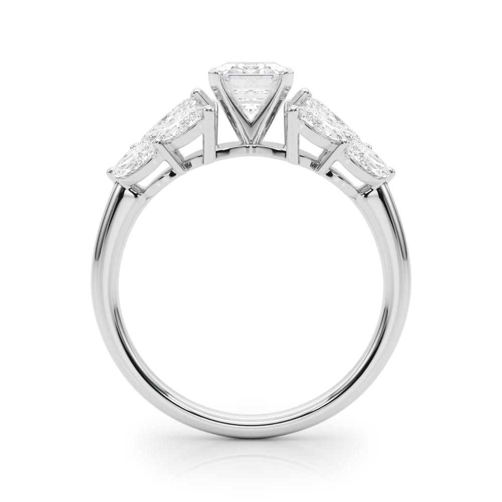 Platinum Radiant Diamond Cluster Leaf Design Ring with Prong Setting