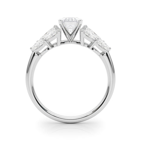White gold Emerald Diamond Cluster Leaf Design Ring with Prong Setting
