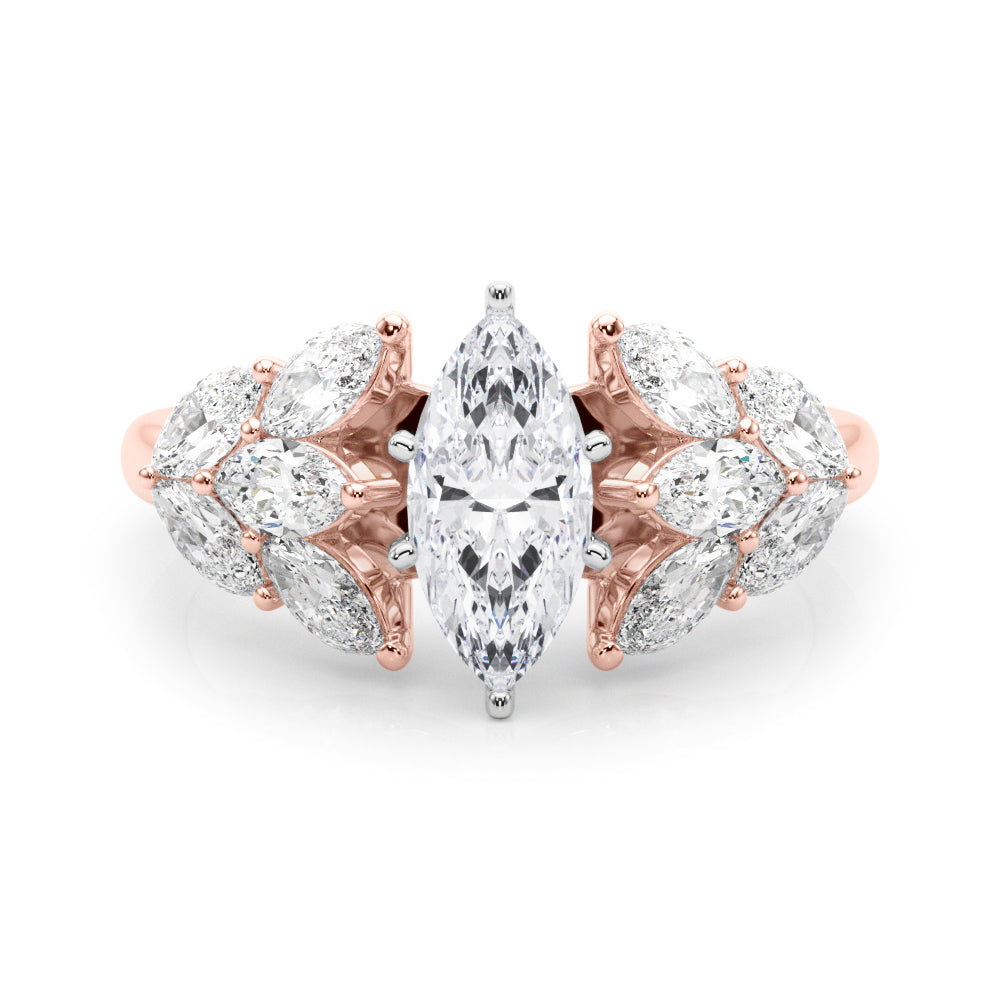 Rose gold Marquise Diamond Cluster Leaf Design Ring with Prong Setting