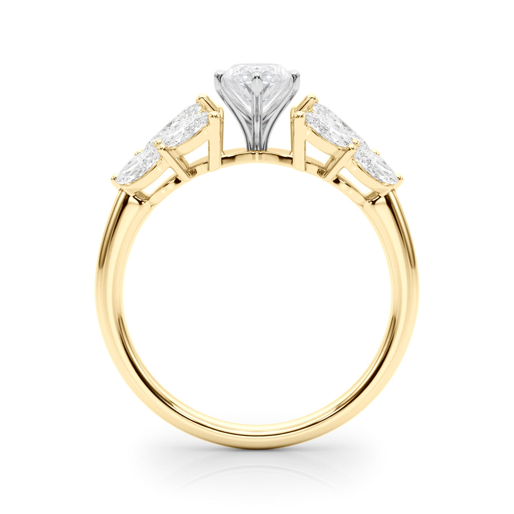 Yellow gold Marquise Diamond Cluster Leaf Design Ring with Prong Setting