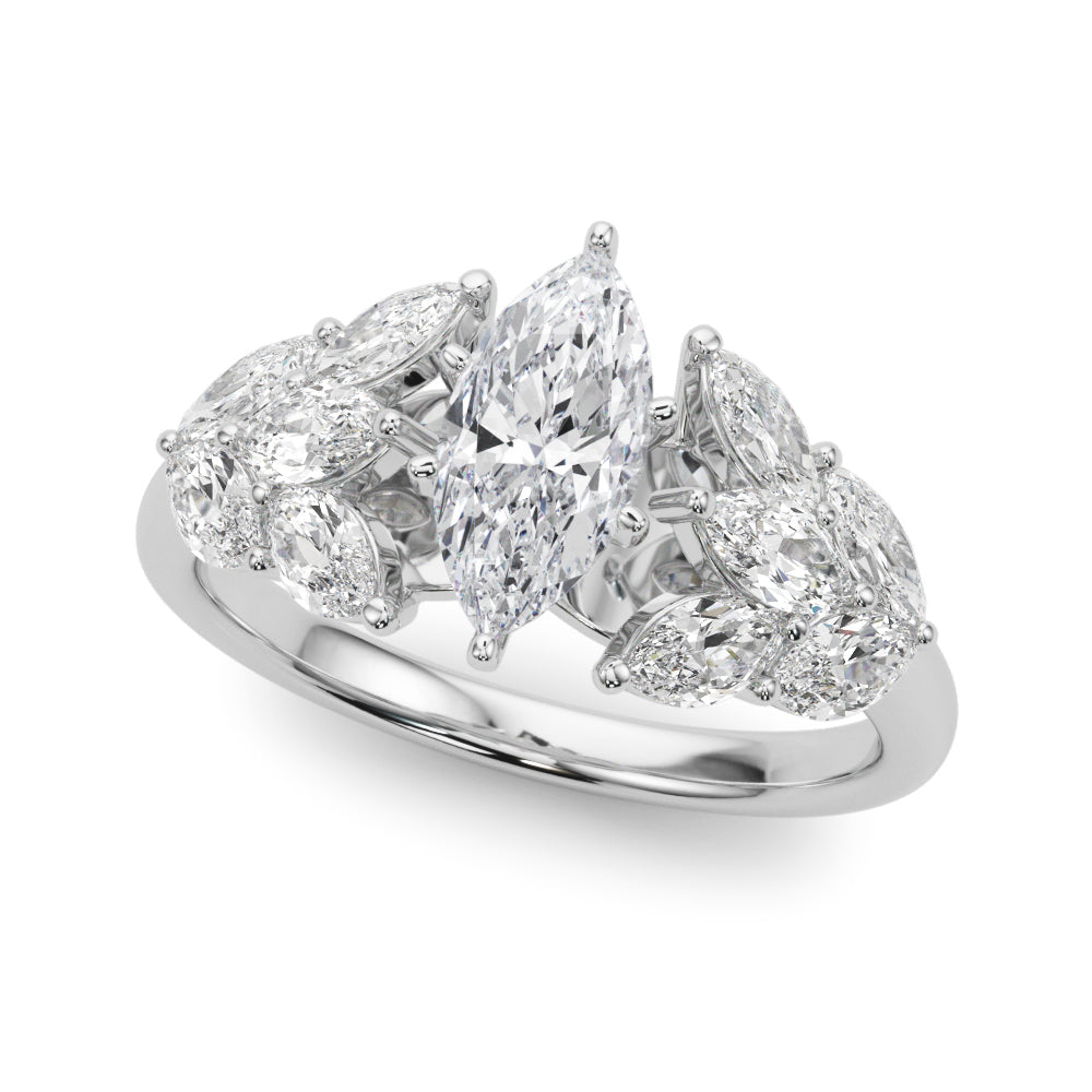 Platinum Marquise Diamond Cluster Leaf Design Ring with Prong Setting
