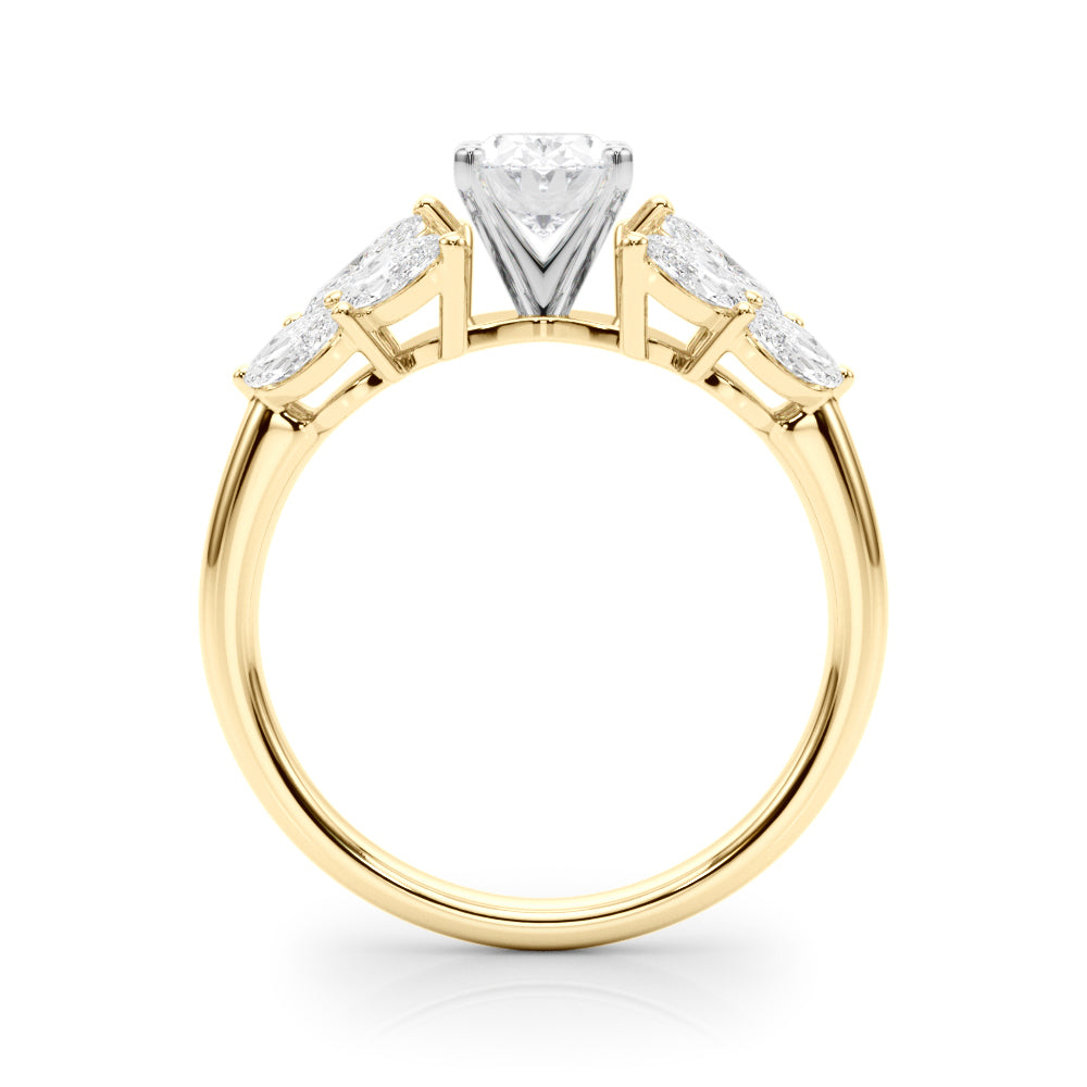 Yellow gold Oval Diamond Cluster Leaf Design Ring with Prong Setting