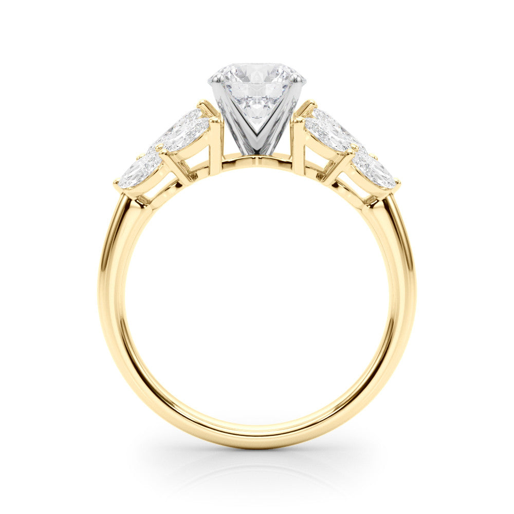 Yellow gold Round Diamond Cluster Leaf Design Ring with Prong Setting