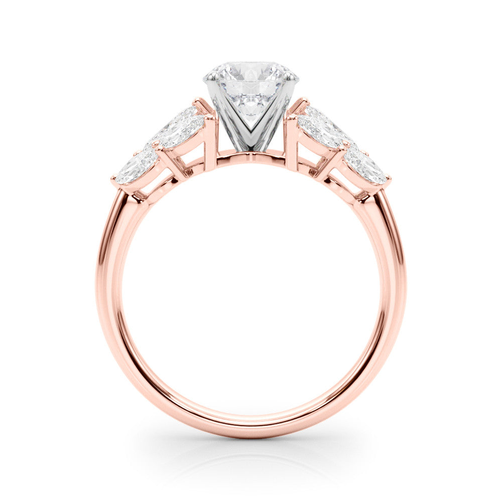 Rose gold Round Diamond Cluster Leaf Design Ring with Prong Setting