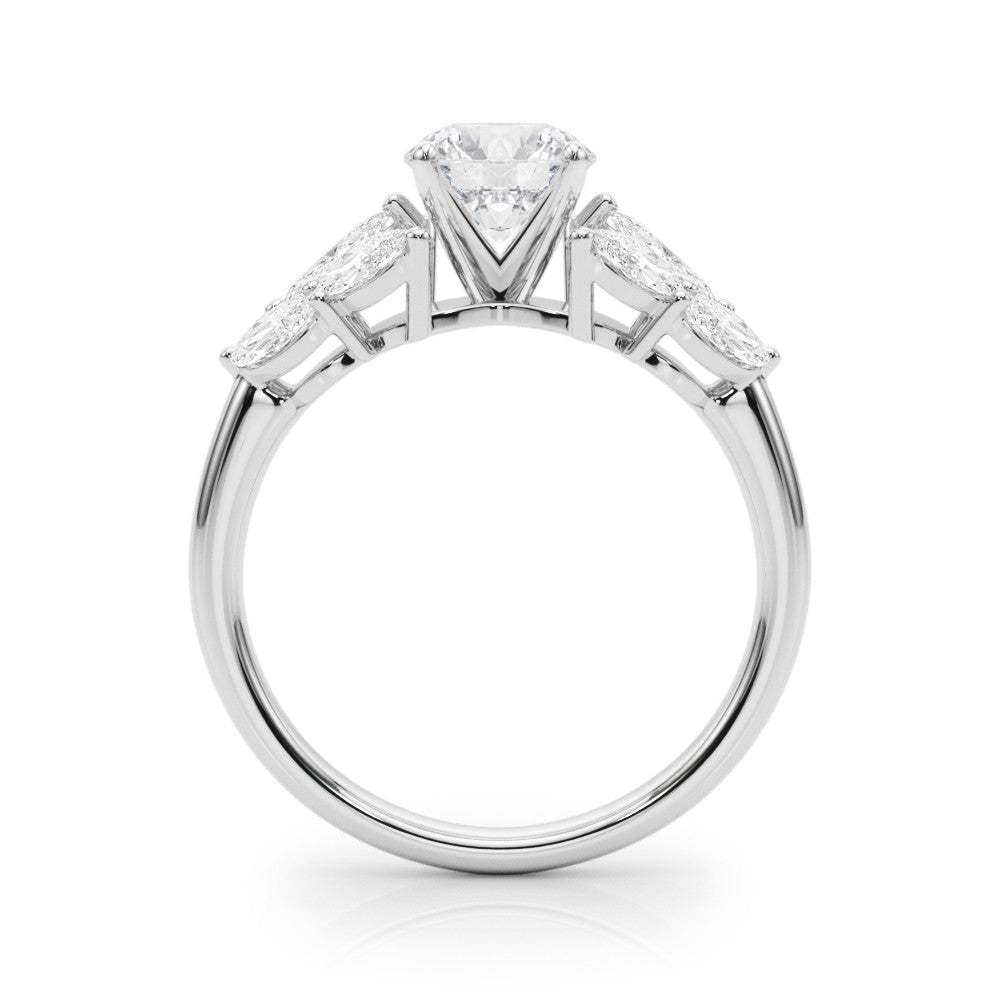 Silver Round Diamond Cluster Leaf Design Ring with Prong Setting