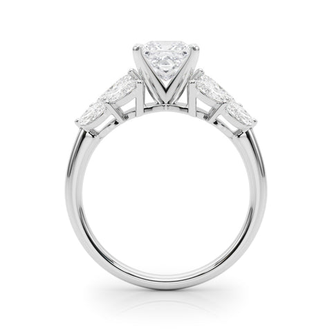 White gold Princess Diamond Cluster Leaf Design Ring with Prong Setting