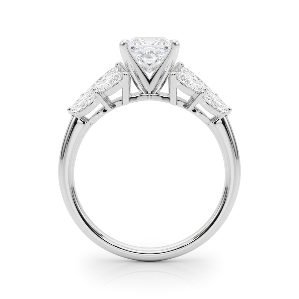 Platinum Princess Diamond Cluster Leaf Design Ring with Prong Setting