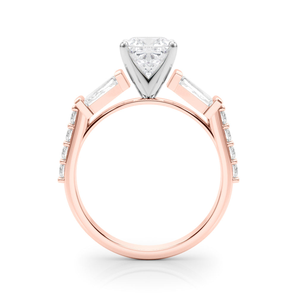 Rose gold Cushion Solitaire Baguette Side Stone Channel Set Engagement Ring