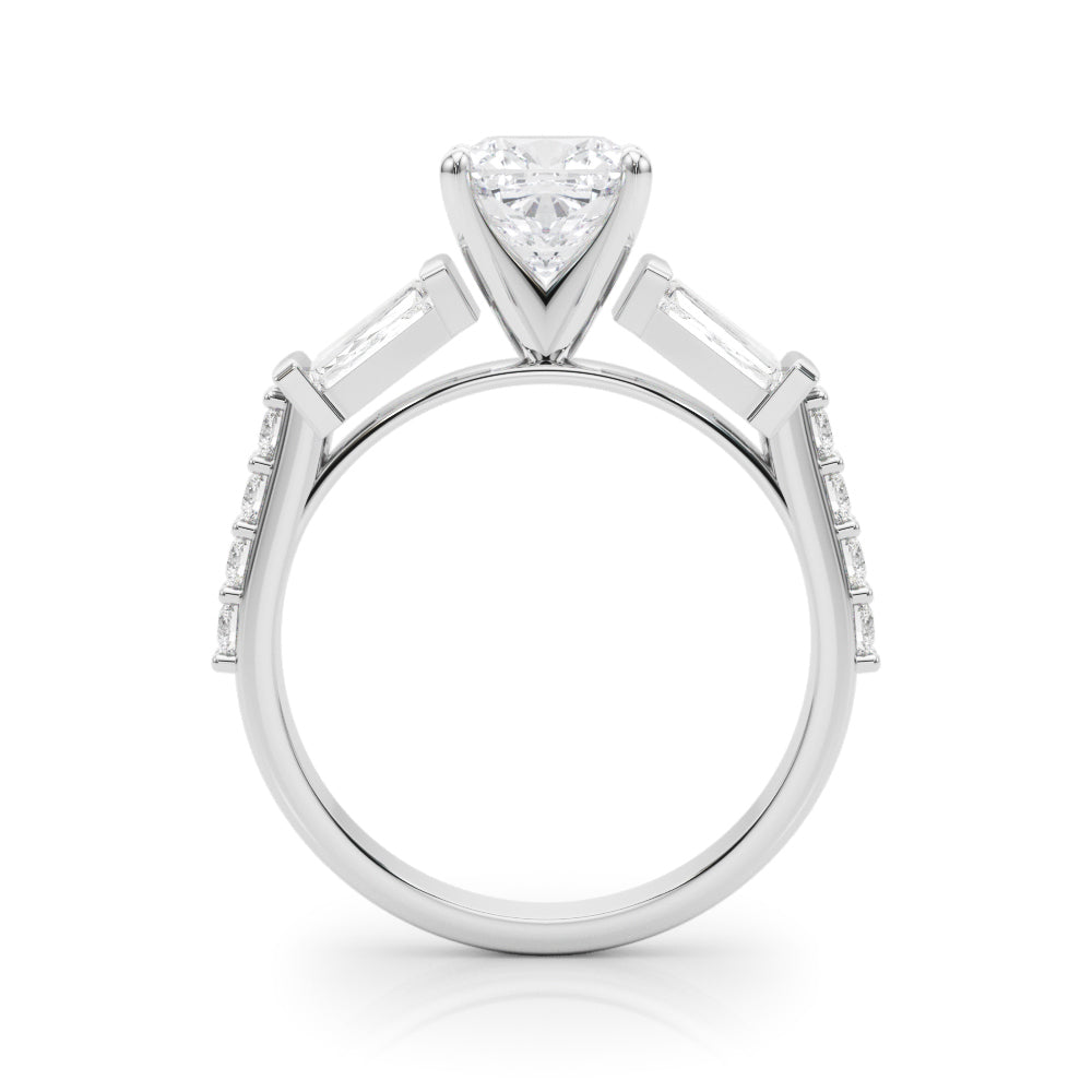 White gold Cushion Solitaire Baguette Side Stone Channel Set Engagement Ring