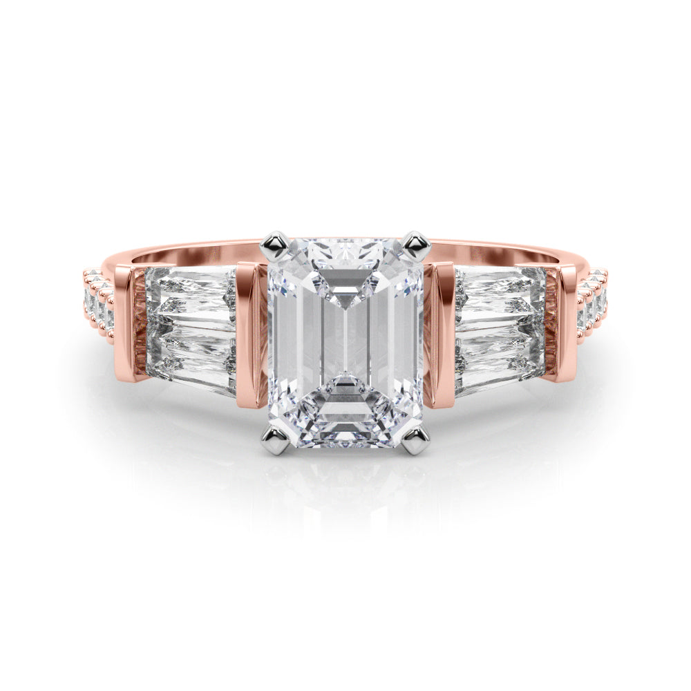Rose gold Emerald Solitaire Baguette Side Stone Channel Set Engagement Ring
