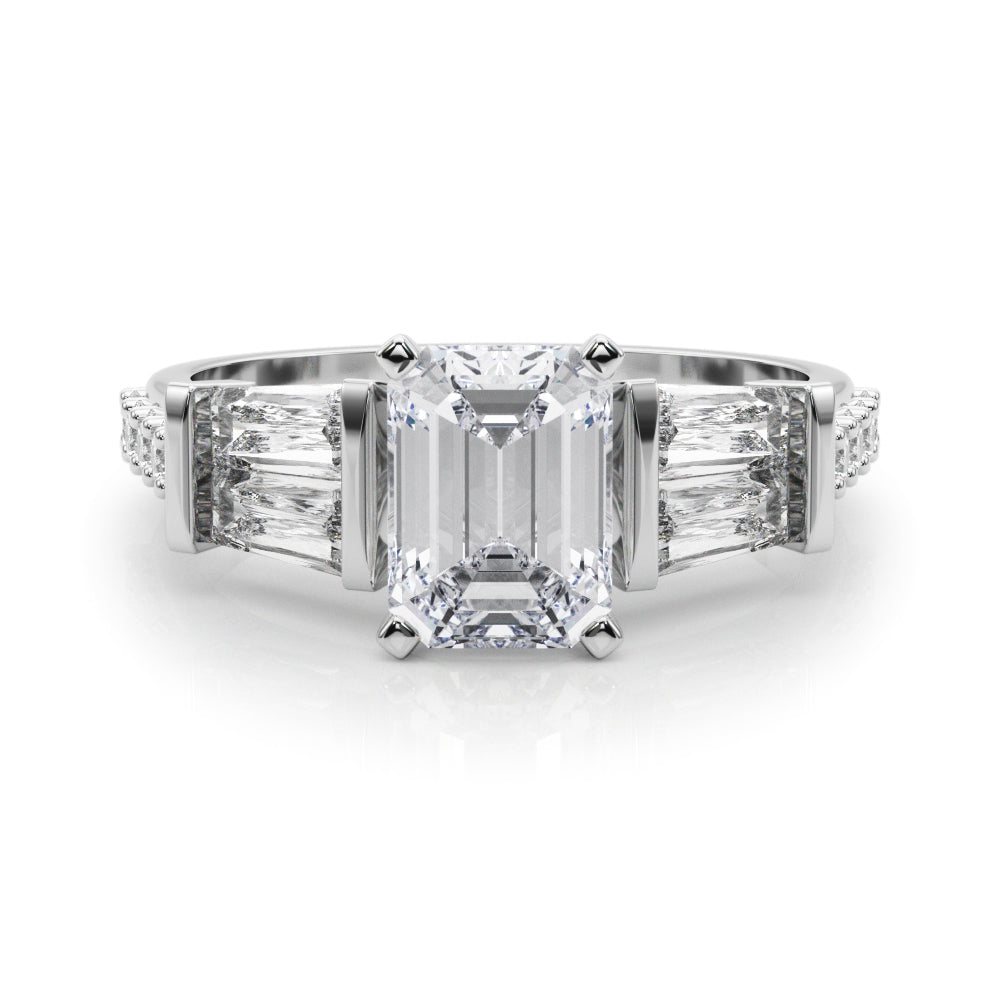 Platinum Radiant Solitaire Baguette Side Stone Channel Set Engagement Ring