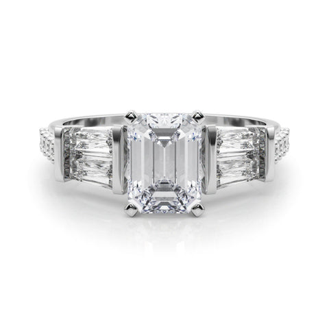 White gold Emerald Solitaire Baguette Side Stone Channel Set Engagement Ring
