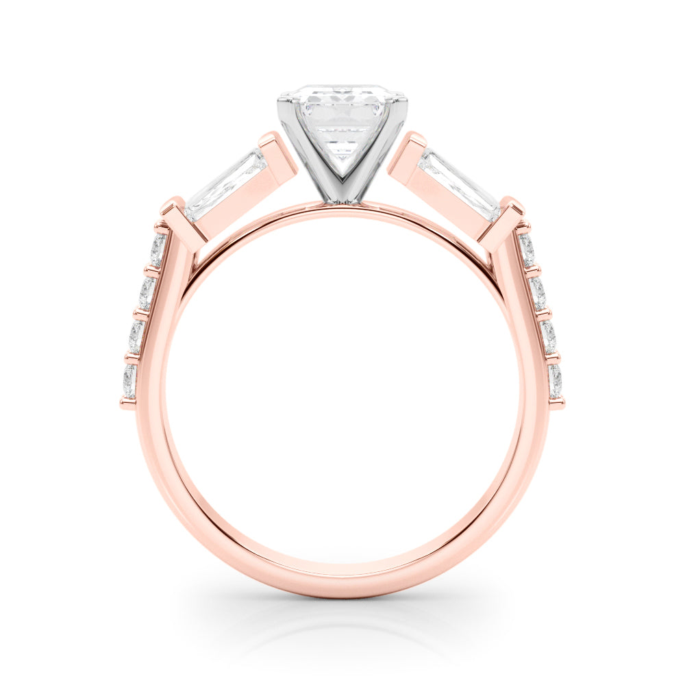Rose gold Emerald Solitaire Baguette Side Stone Channel Set Engagement Ring