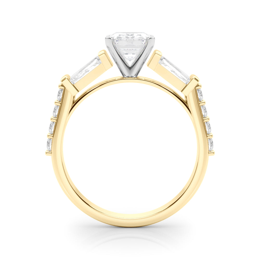 Yellow gold Emerald Solitaire Baguette Side Stone Channel Set Engagement Ring