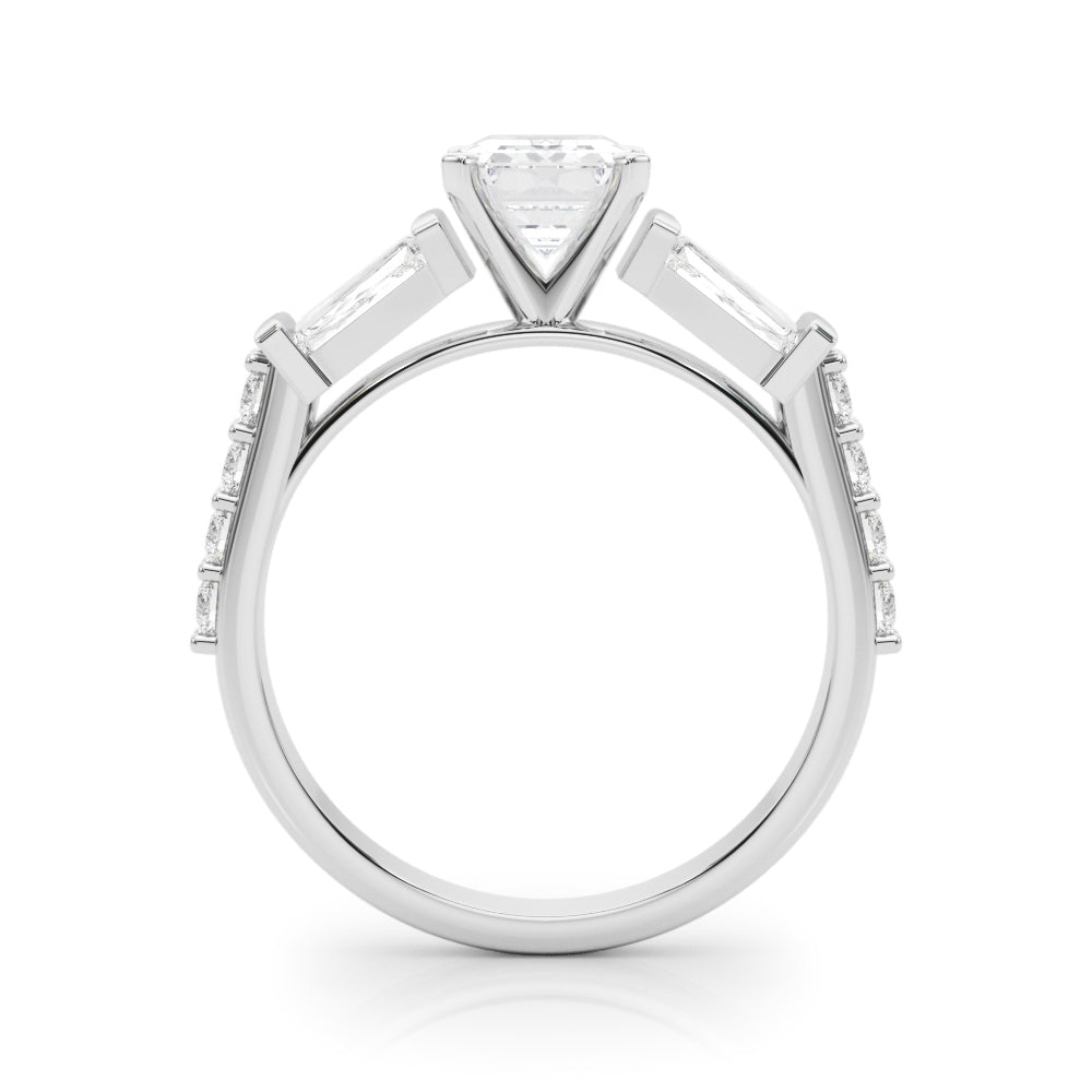 White gold Emerald Solitaire Baguette Side Stone Channel Set Engagement Ring