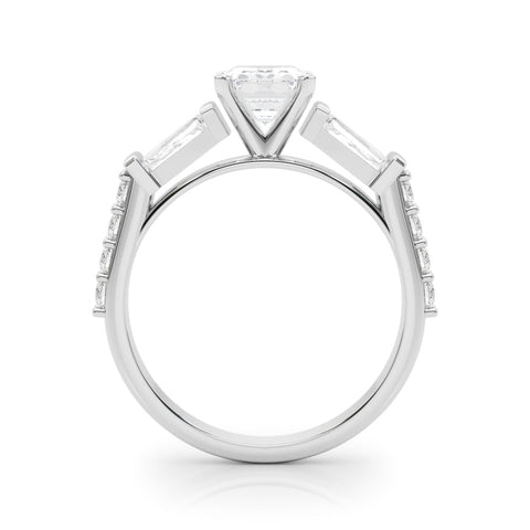 White gold Emerald Solitaire Baguette Side Stone Channel Set Engagement Ring