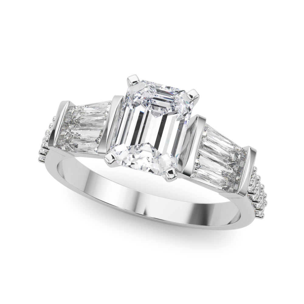 Platinum Radiant Solitaire Baguette Side Stone Channel Set Engagement Ring