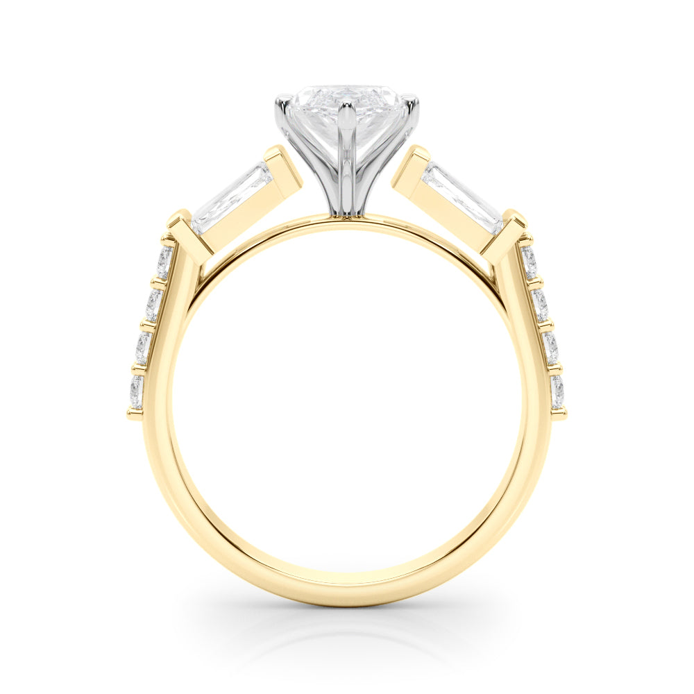 Yellow gold Marquise Solitaire Baguette Side Stone Channel Set Engagement Ring