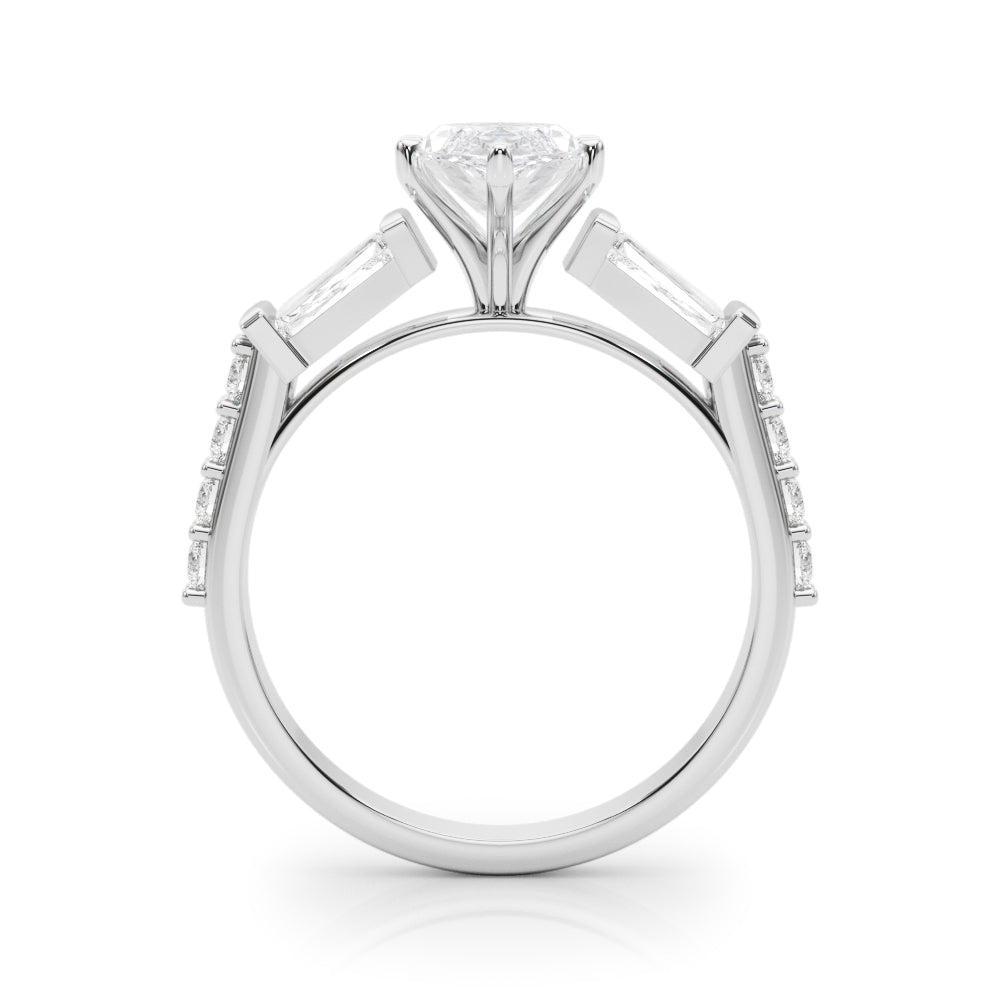 Platinum Marquise Solitaire Baguette Side Stone Channel Set Engagement Ring