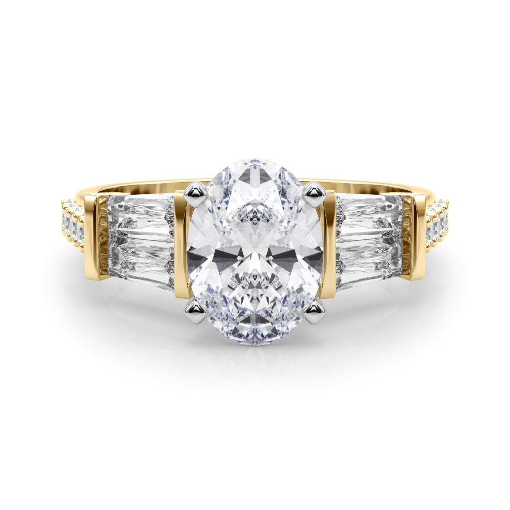 Yellow gold Oval Solitaire Baguette Side Stone Channel Set Engagement Ring