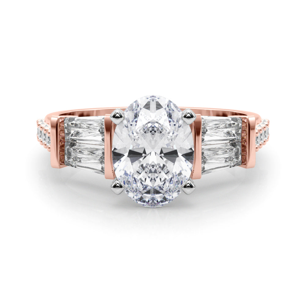 Rose gold Oval Solitaire Baguette Side Stone Channel Set Engagement Ring