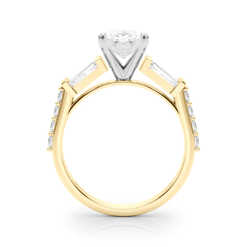 Yellow gold Oval Solitaire Baguette Side Stone Channel Set Engagement Ring