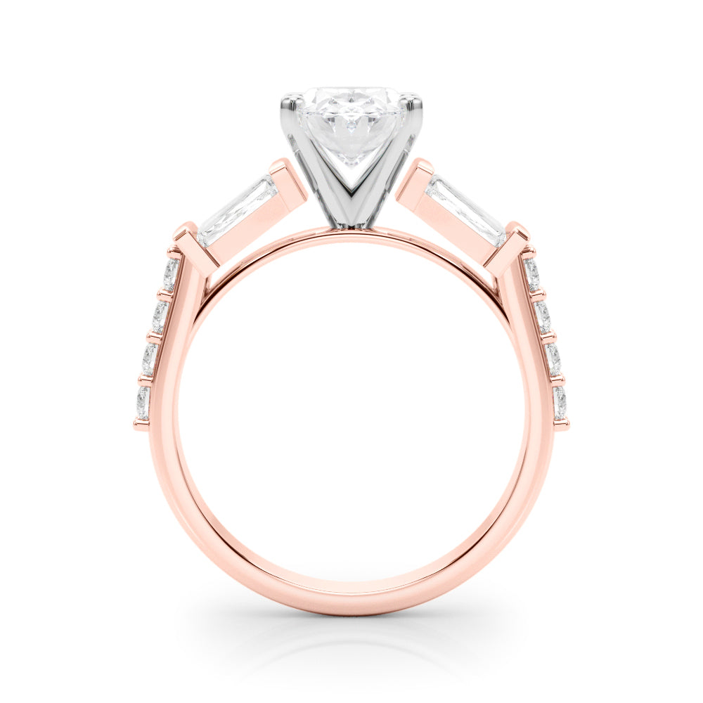 Rose gold Oval Solitaire Baguette Side Stone Channel Set Engagement Ring