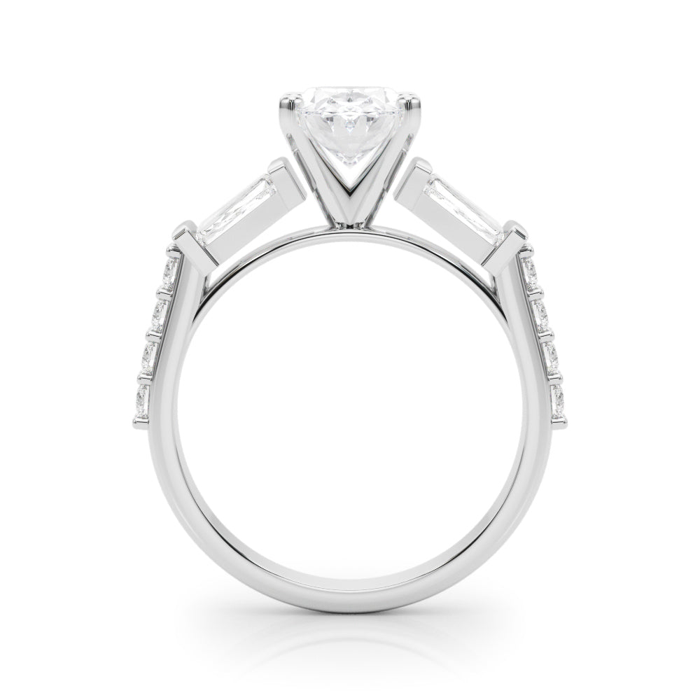 Platinum Oval Solitaire Baguette Side Stone Channel Set Engagement Ring