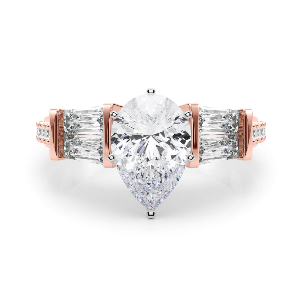 Rose gold Pear Solitaire Baguette Side Stone Channel Set Engagement Ring