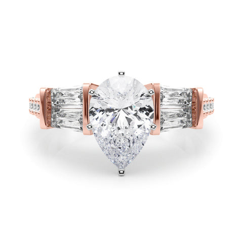 Rose gold Pear Solitaire Baguette Side Stone Channel Set Engagement Ring