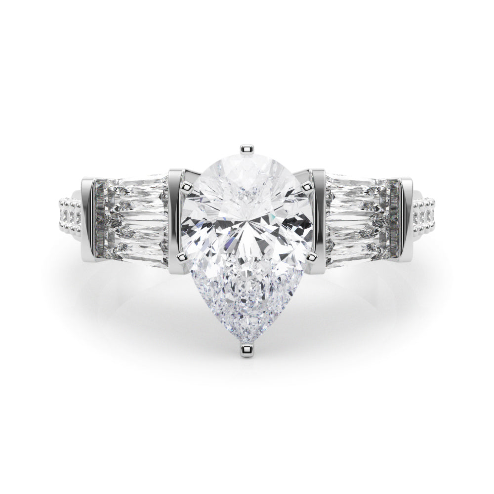 Platinum Pear Solitaire Baguette Side Stone Channel Set Engagement Ring