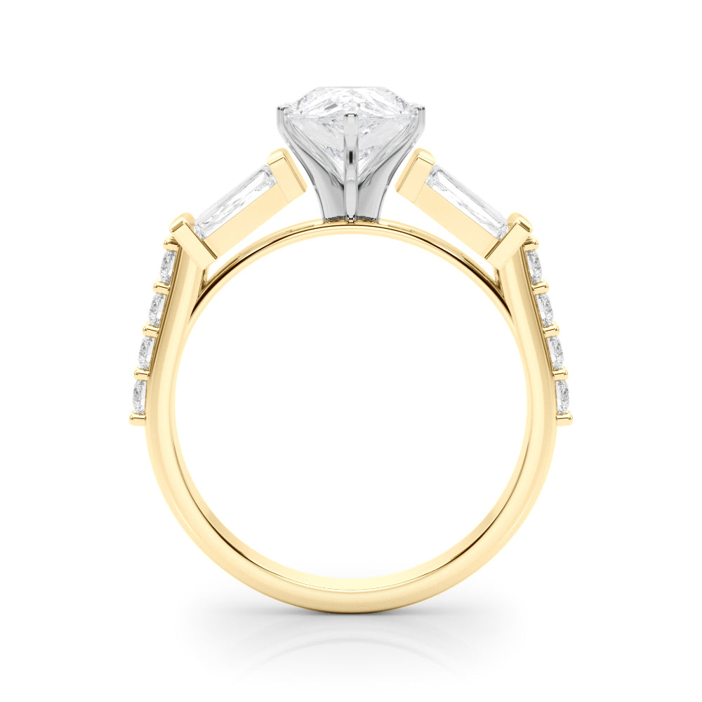 Yellow gold Pear Solitaire Baguette Side Stone Channel Set Engagement Ring