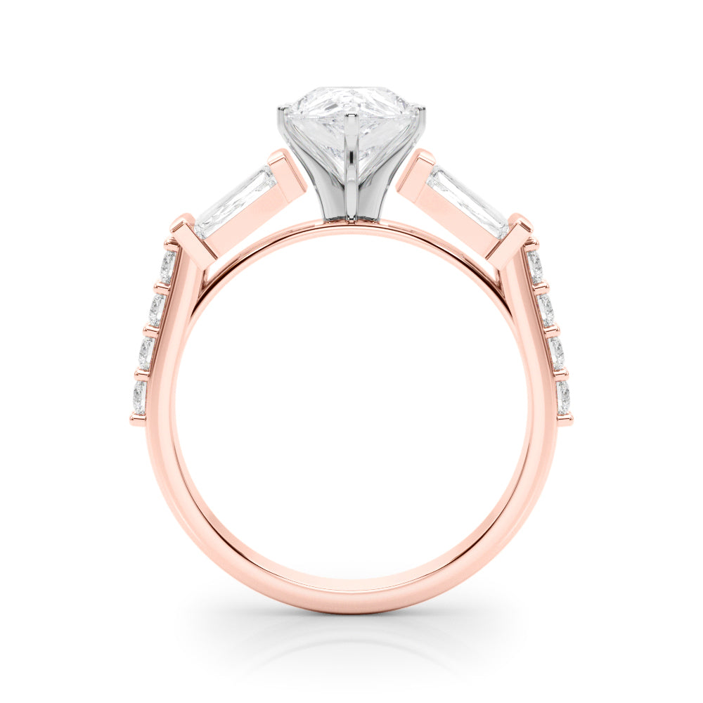 Rose gold Pear Solitaire Baguette Side Stone Channel Set Engagement Ring