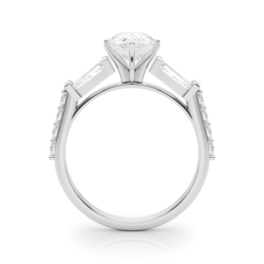Platinum Pear Solitaire Baguette Side Stone Channel Set Engagement Ring