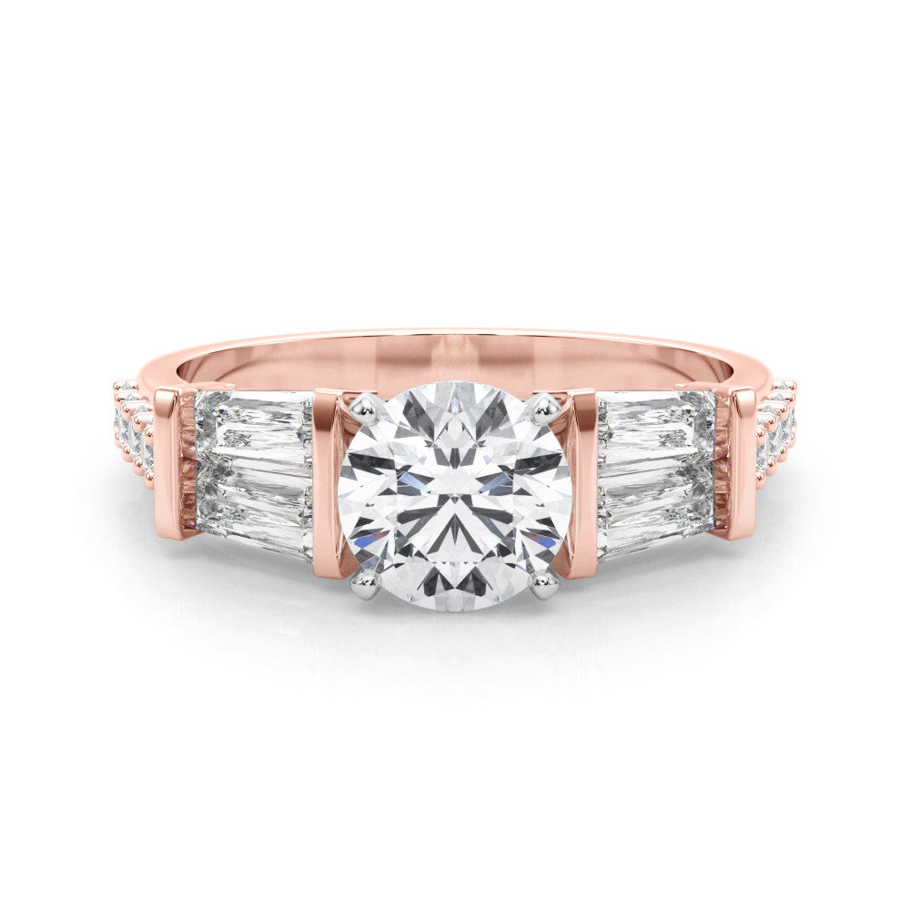 Rose gold Round Solitaire Baguette Side Stone Channel Set Engagement Ring