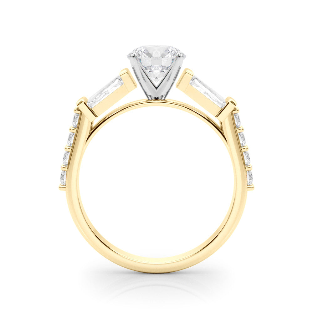 Yellow gold Round Solitaire Baguette Side Stone Channel Set Engagement Ring