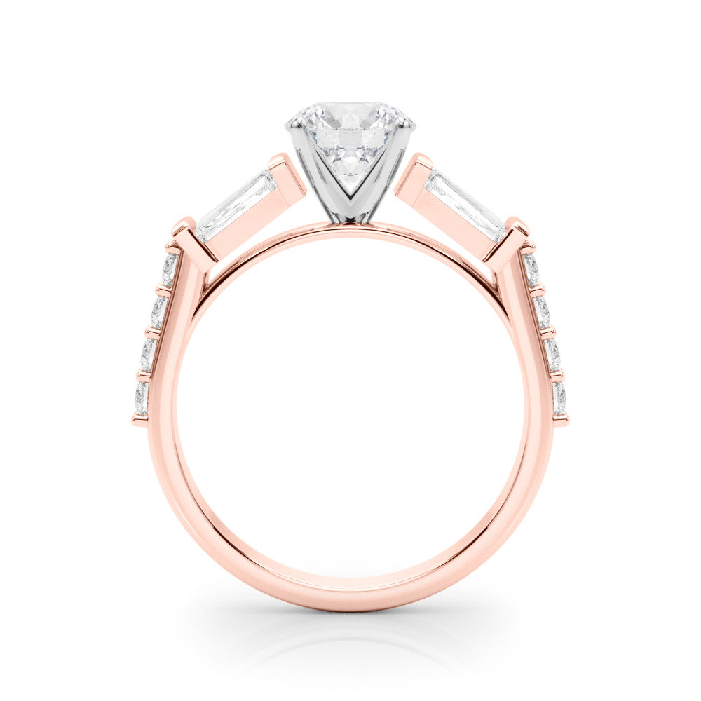 Rose gold Round Solitaire Baguette Side Stone Channel Set Engagement Ring