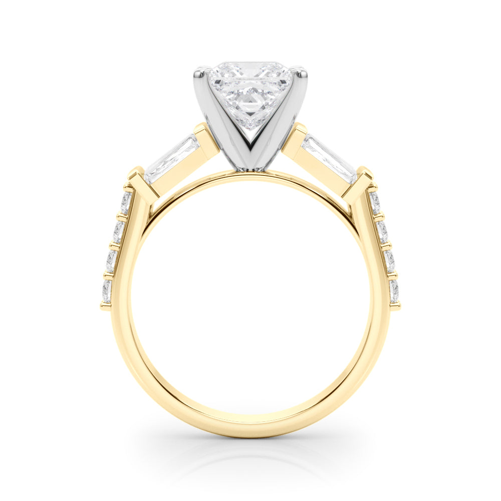 Yellow gold Princess Solitaire Baguette Side Stone Channel Set Engagement Ring