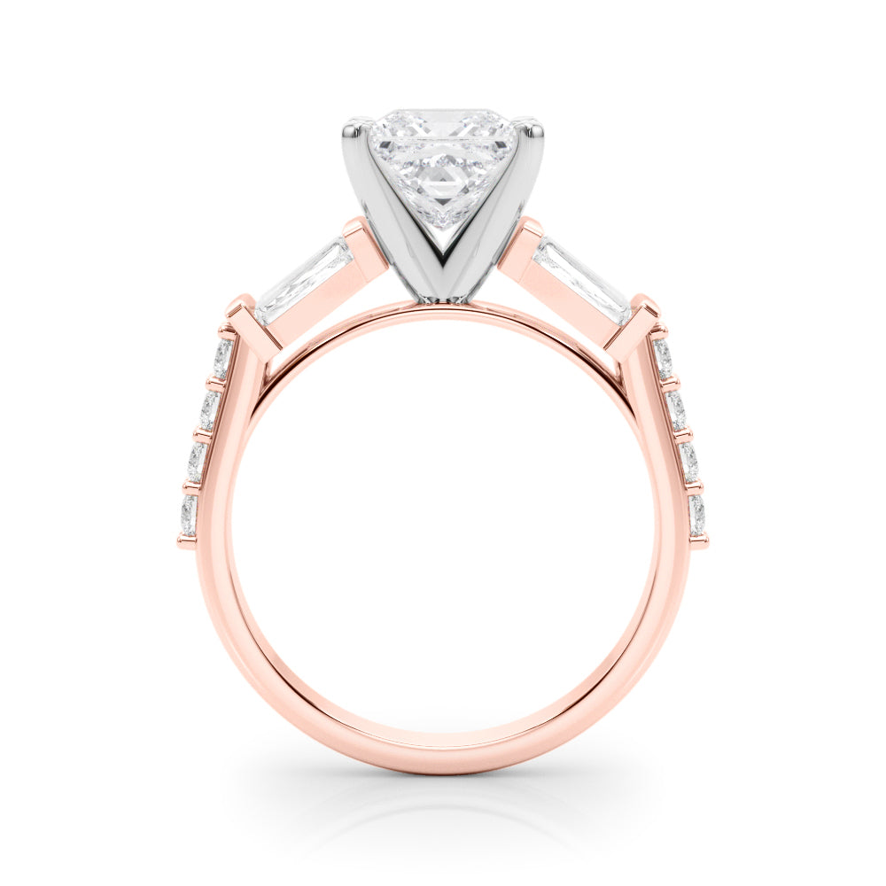 Rose gold Princess Solitaire Baguette Side Stone Channel Set Engagement Ring