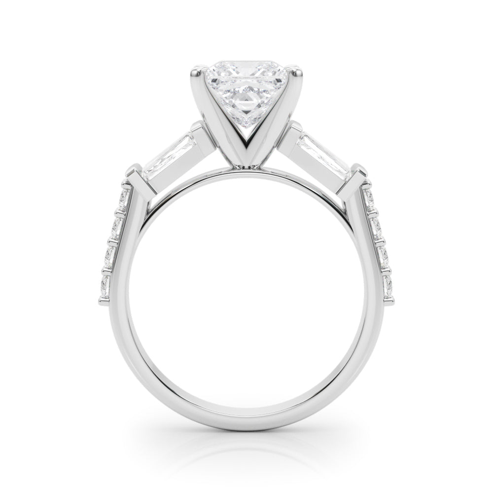 White gold Princess Solitaire Baguette Side Stone Channel Set Engagement Ring