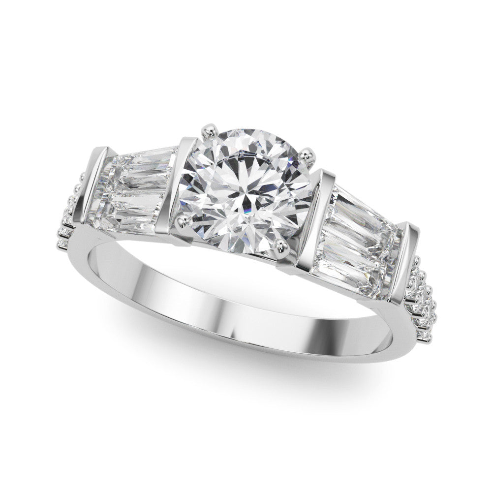 White gold Round Solitaire Baguette Side Stone Channel Set Engagement Ring