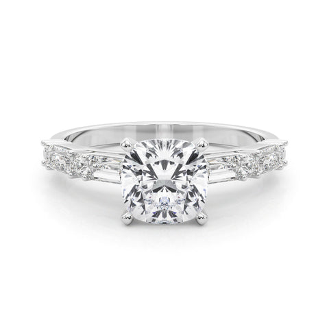 Platinum Cushion Solitaire with Side Baguettes and Channel Set Band