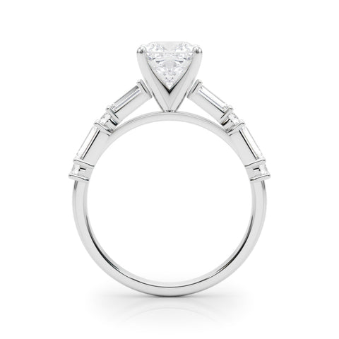 Platinum Cushion Solitaire with Side Baguettes and Channel Set Band
