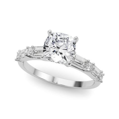 Platinum Cushion Solitaire with Side Baguettes and Channel Set Band