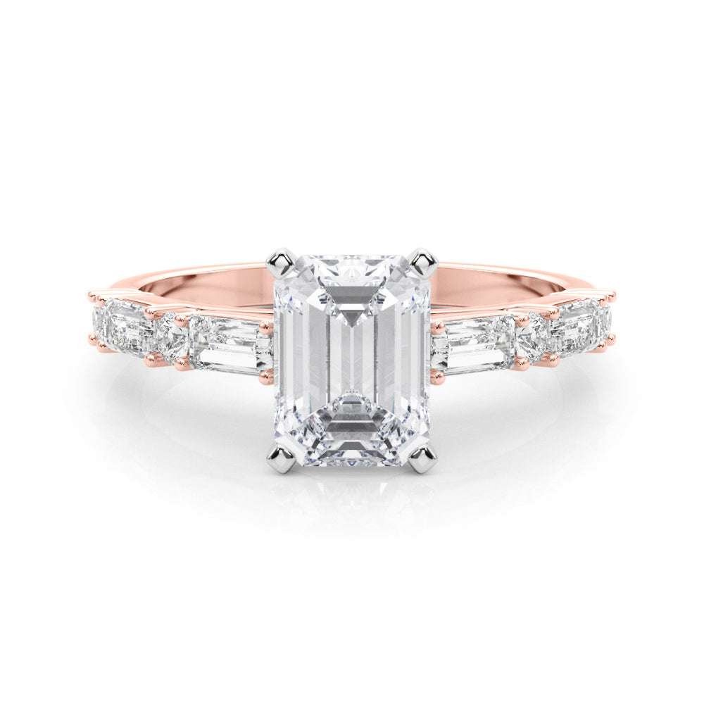 Rose gold Radiant Solitaire with Side Baguettes and Channel Set Band