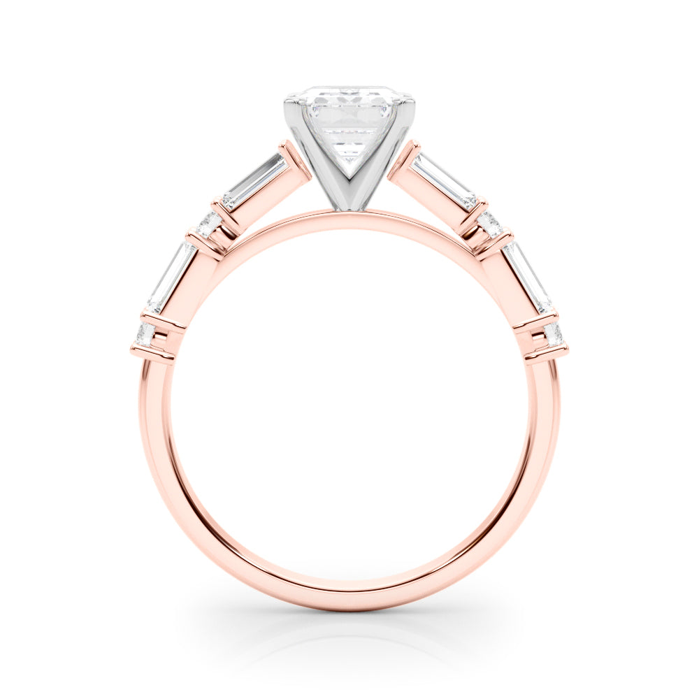 Rose gold Radiant Solitaire with Side Baguettes and Channel Set Band